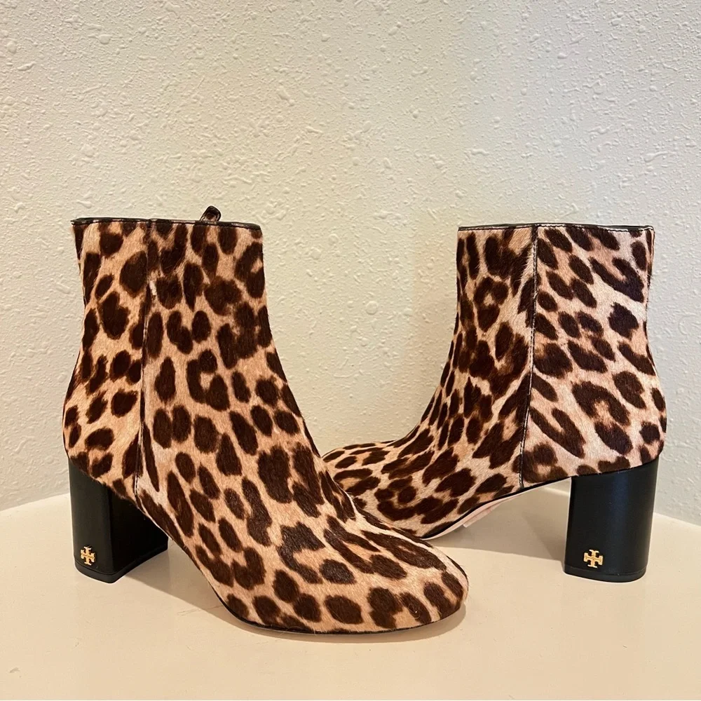 Tory Burch Brooke Leopard Print  Calfhair Women’s  Booties Size 6.5 NIB